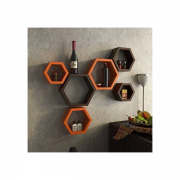 Decorasia Hexagon Shape Wood Wall Shelf  (Number of Shelves - 6, Brown, Orange)