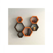 Decorasia Hexagon Shape Wood Wall Shelf  (Number of Shelves - 6, Brown, Orange)